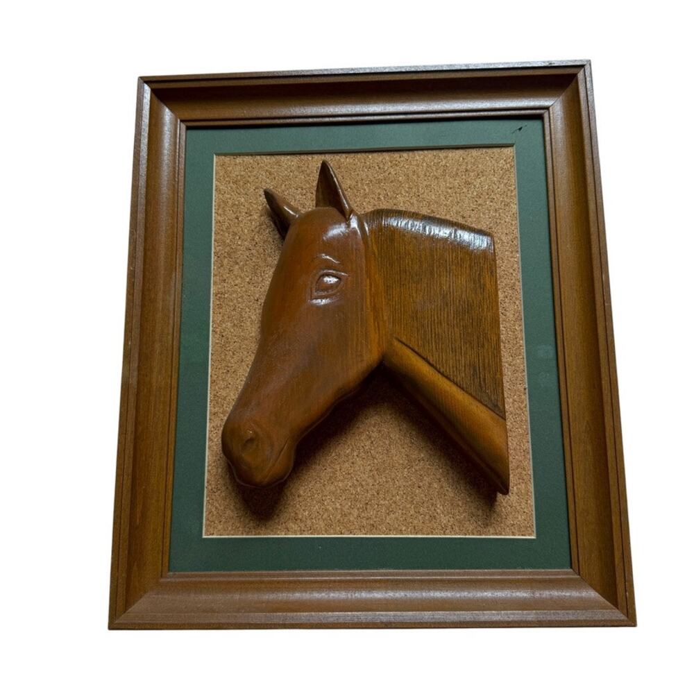 Horse Head Relief G.E. Fellow Wood Carving Wall Art Frame Medium  Western Boho